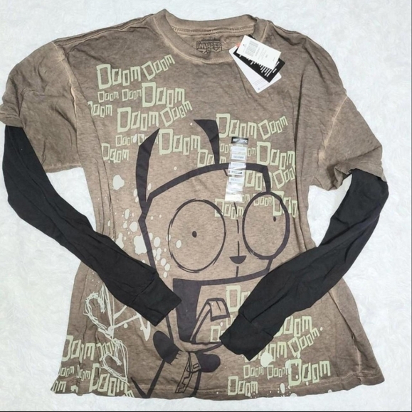 Hot Topic Brown & Black Invader Zim Gir Long Sleeve Women's Medium! ✨️ NWT - Picture 1 of 2